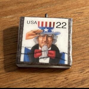 Uncle Sam Stamp 🇺🇸 Square Art Glass Charms Charm USA Patriotic Stars Stripes
